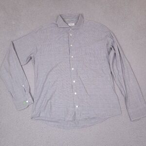 Eton Dress Shirt Mens XL 44 Gray Slim Fit Houndstooth Plaid‎ Contemporary Cotton